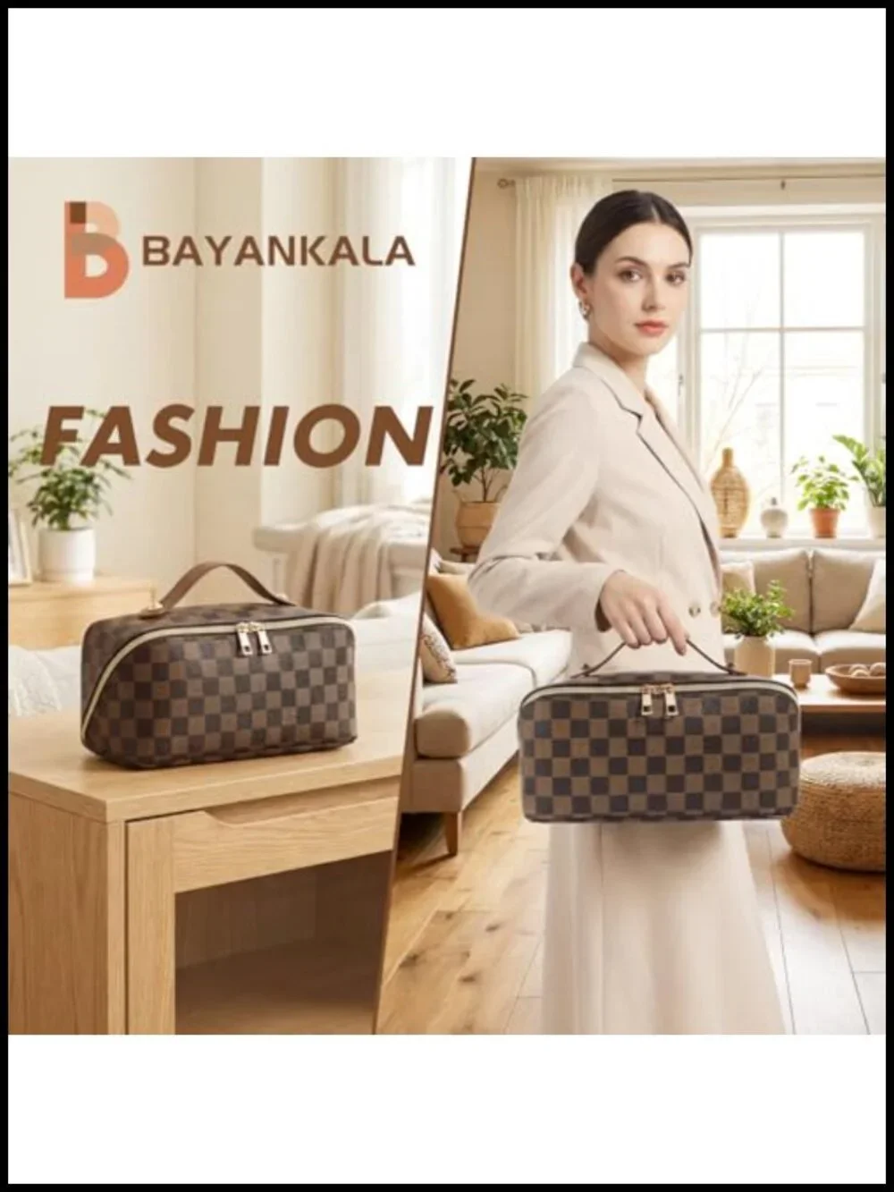 BAYANKALA Leather Travel Makeup Bag Waterproof Cosmetic Organizer with Handle